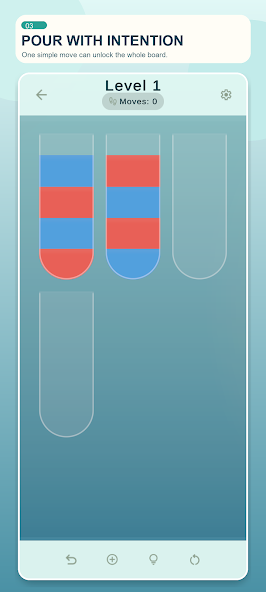 Water Sort Puzzle gameplay showing red and blue water arranged in glass tubes